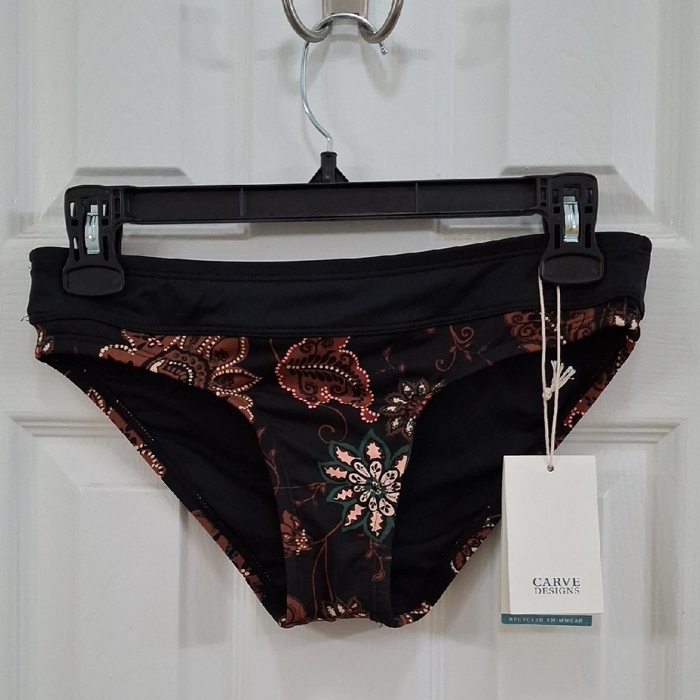 Carve Designs XS Black and Brown Floral "Stinson" Bikini Bottom
